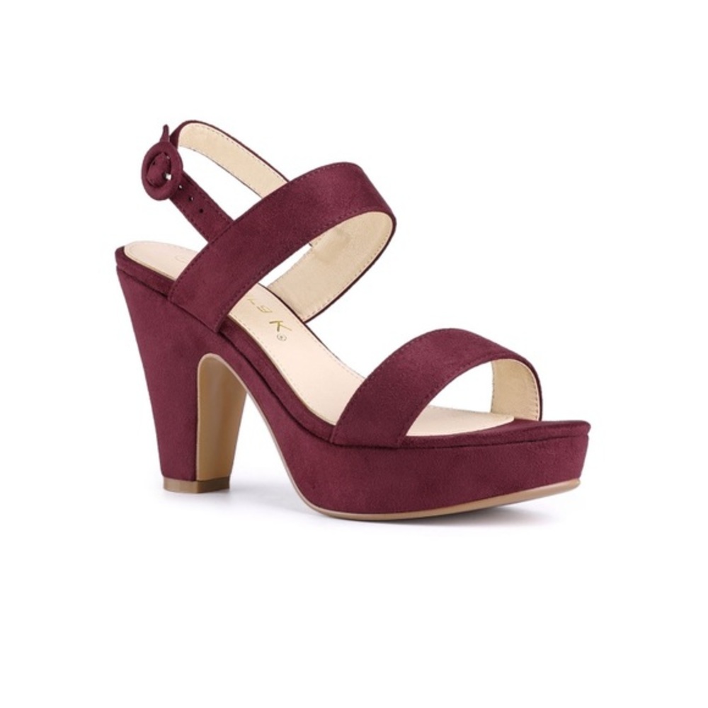 Burgundy Slingback Platform Chunky Heel Double Strap Heels Size 6